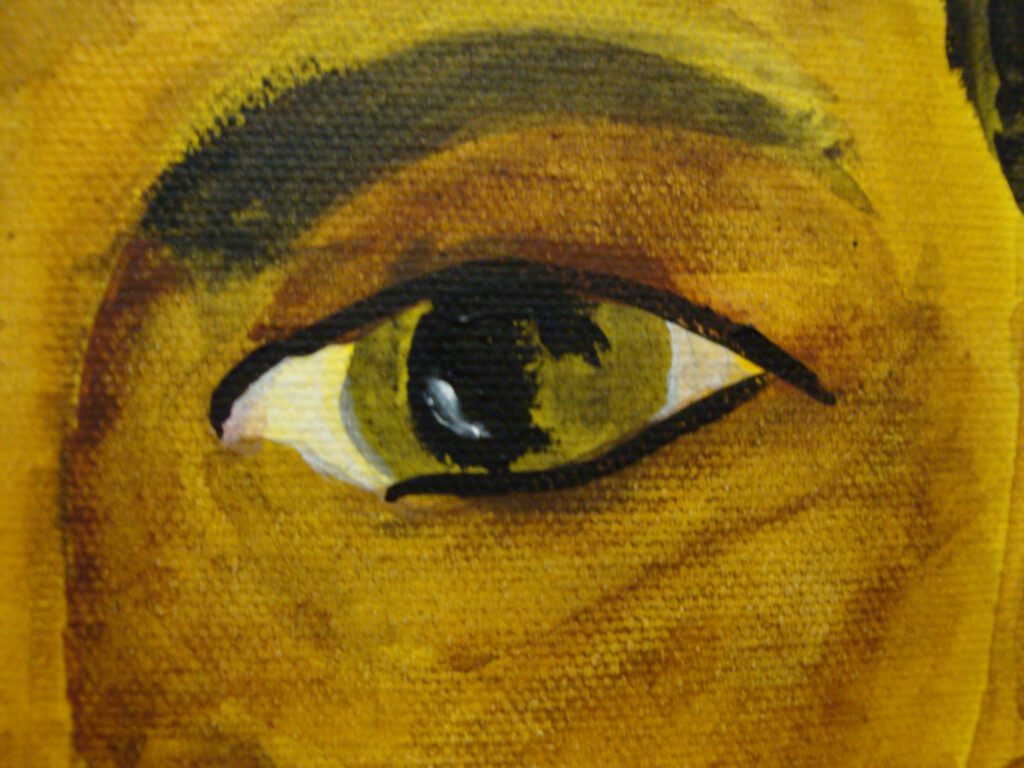 A close up of an eye with the pupil drawn.